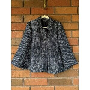 Lafayette‎ 148 Swing Coat New York Boucle 4 Button Blazer| Blue White | Size 10